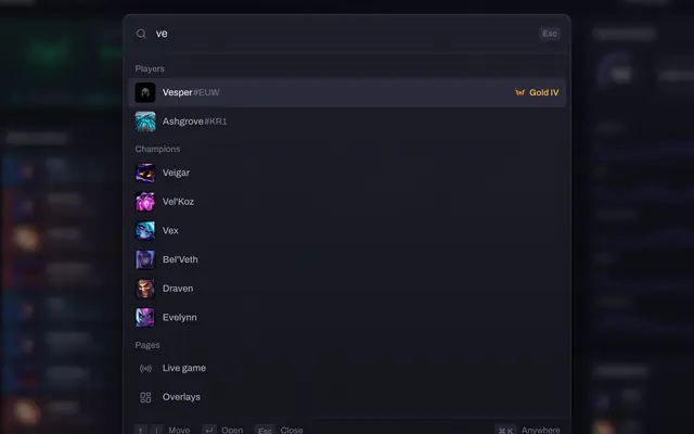 The search: players, champions and pages matching “ve”